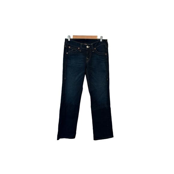 True Religion Tommy Vintage Y2K Low Rise Dark Wash Orange Stitched Bootcut Jean - Picture 11 of 16